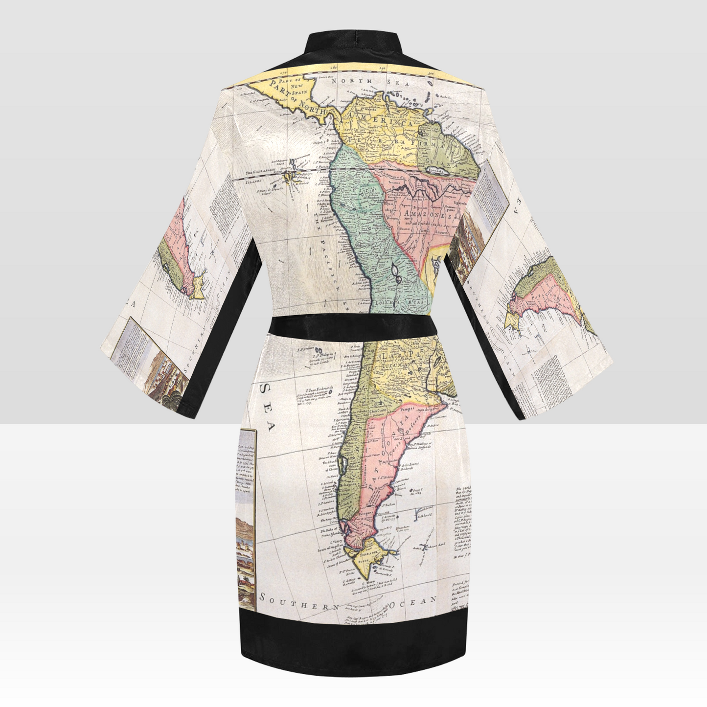 Antique Map Kimono Robe, Black or White Trim, Sizes XS to 2XL, Design 40