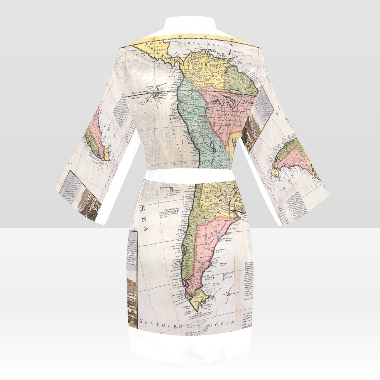 Antique Map Kimono Robe, Black or White Trim, Sizes XS to 2XL, Design 40