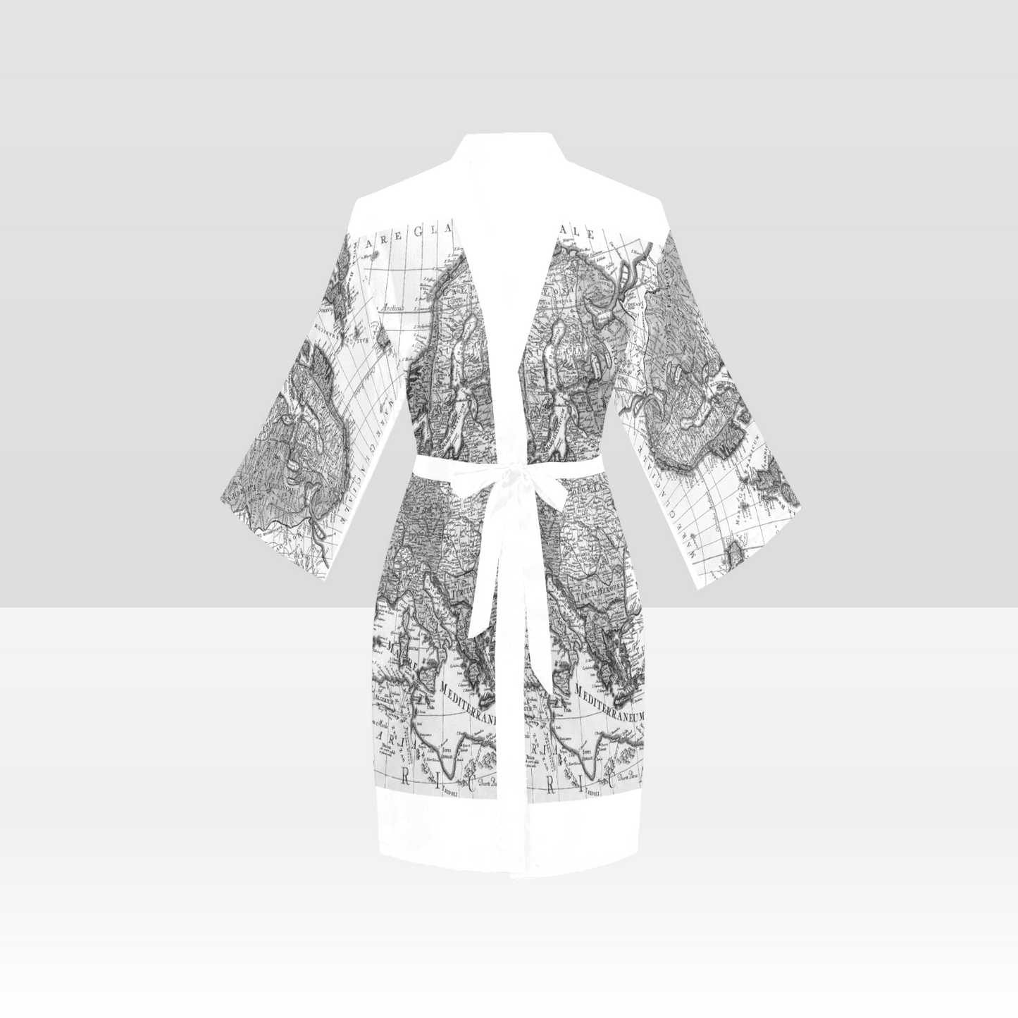 Antique Map Kimono Robe, Black or White Trim, Sizes XS to 2XL, Design 41