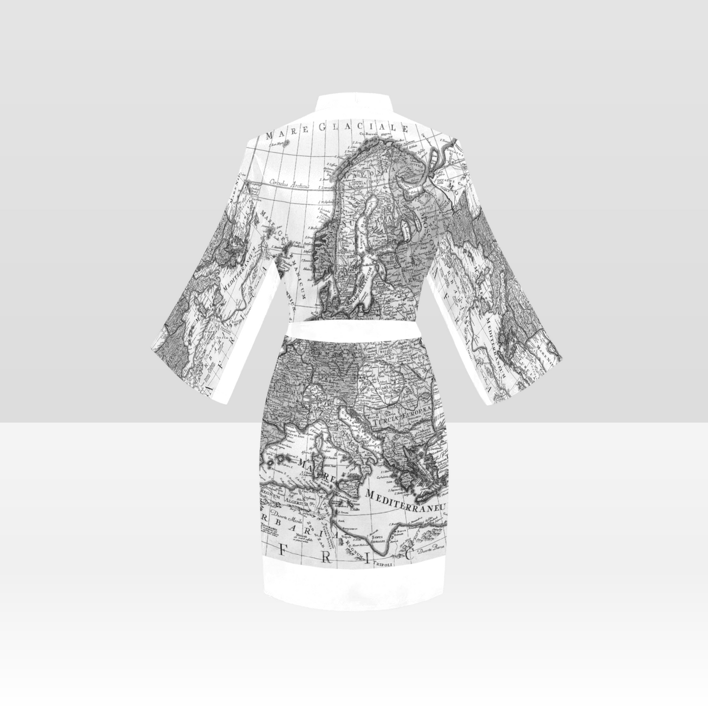 Antique Map Kimono Robe, Black or White Trim, Sizes XS to 2XL, Design 41