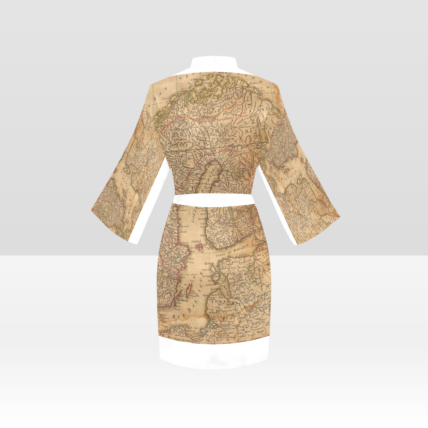Antique Map Kimono Robe, Black or White Trim, Sizes XS to 2XL, Design 42