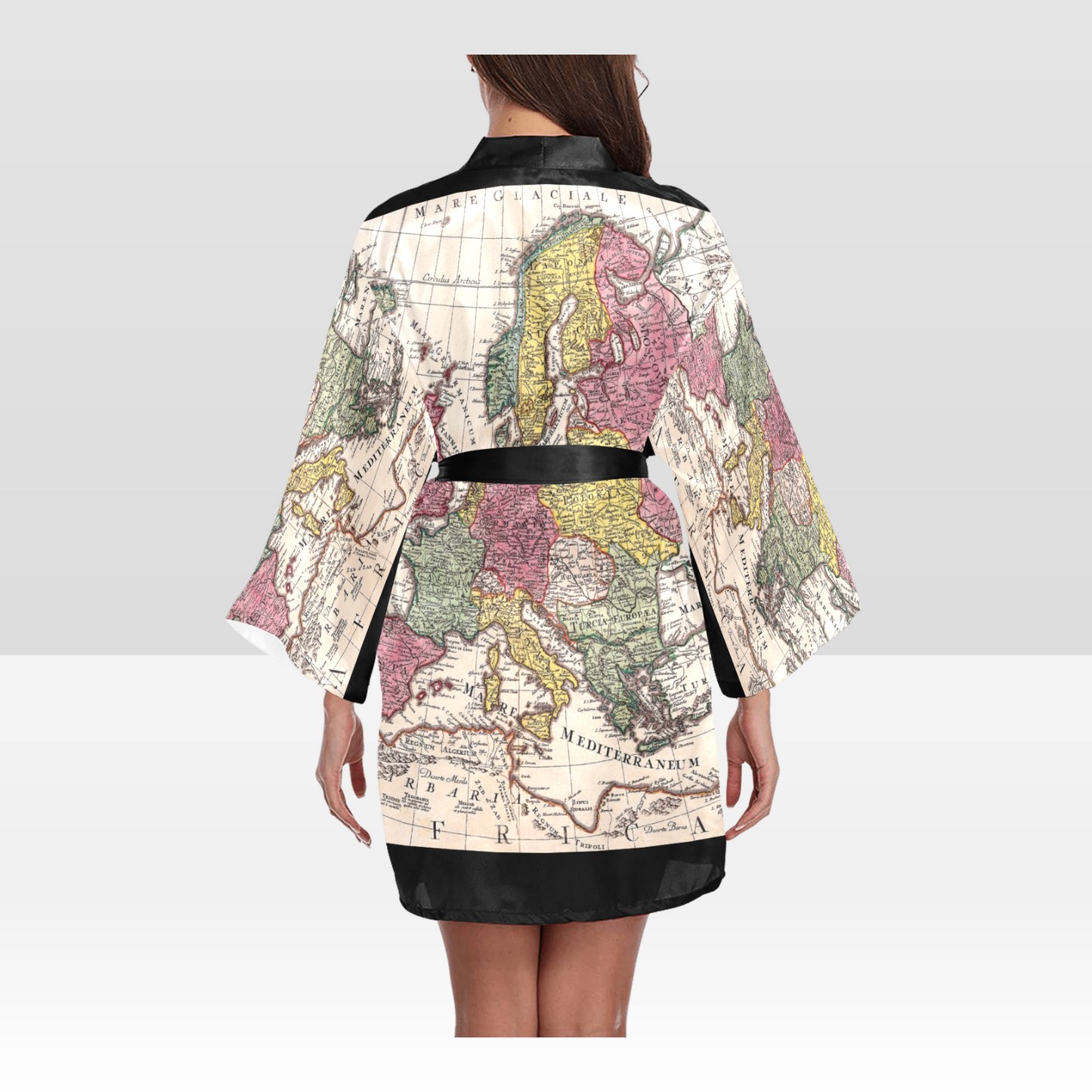 Antique Map Kimono Robe, Black or White Trim, Sizes XS to 2XL, Design 43