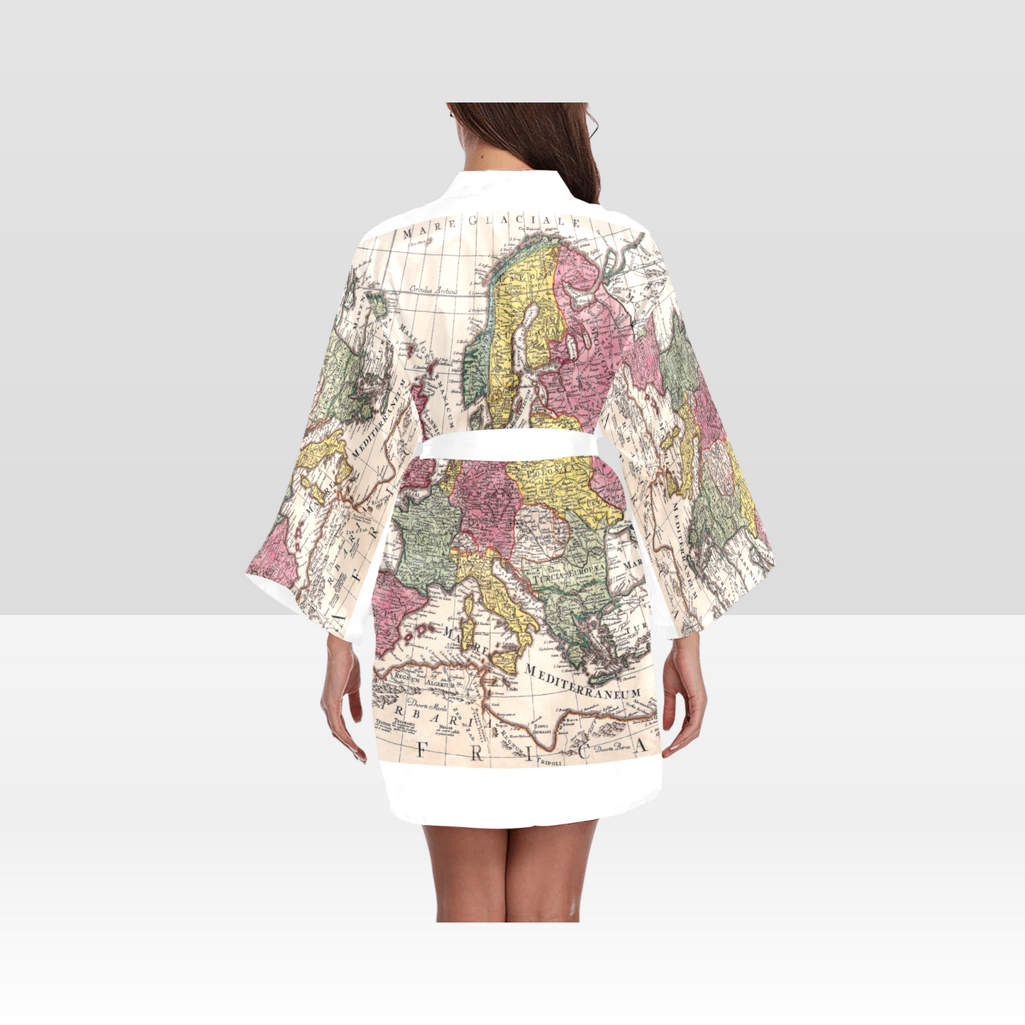 Antique Map Kimono Robe, Black or White Trim, Sizes XS to 2XL, Design 43