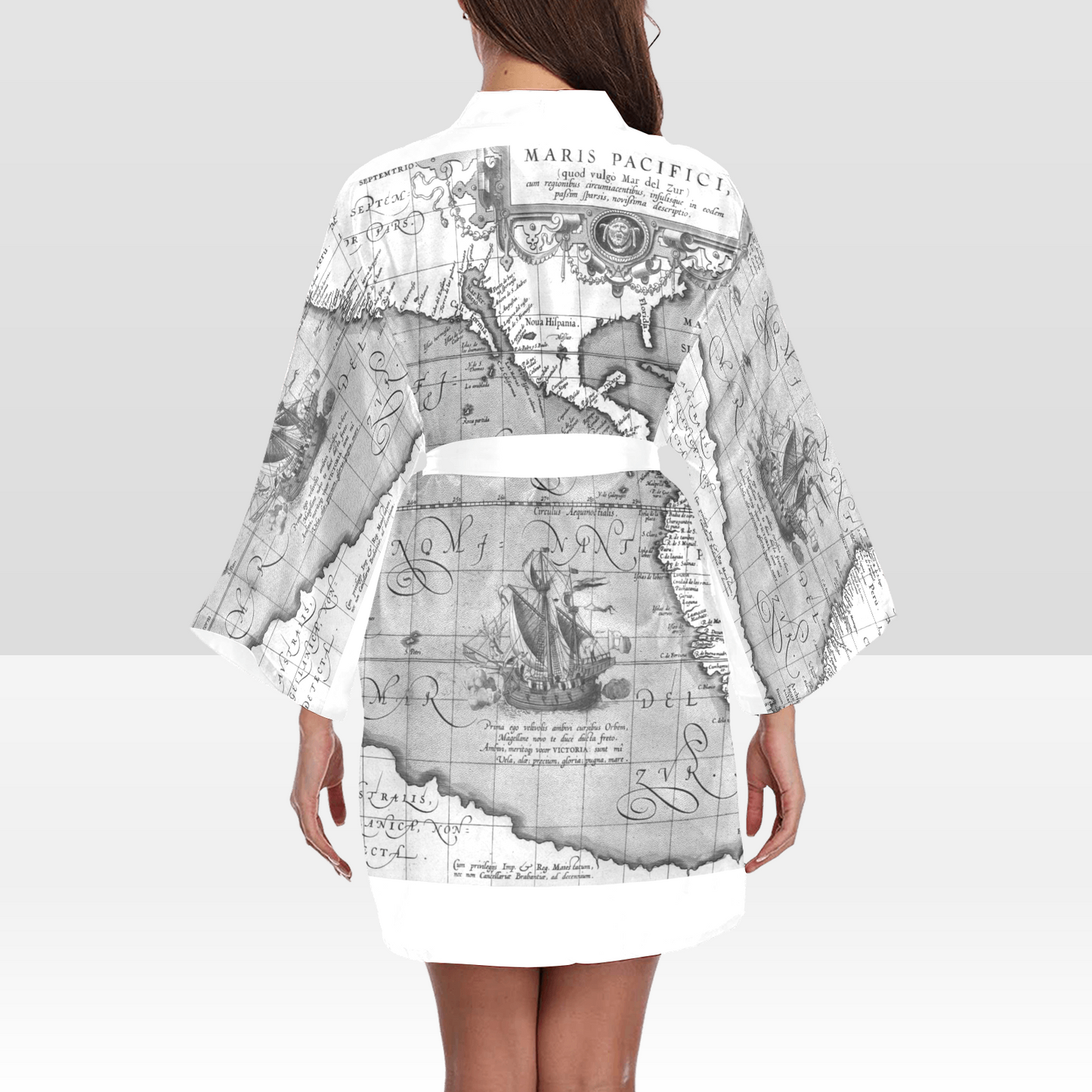 Antique Map Kimono Robe, Black or White Trim, Sizes XS to 2XL, Design 44