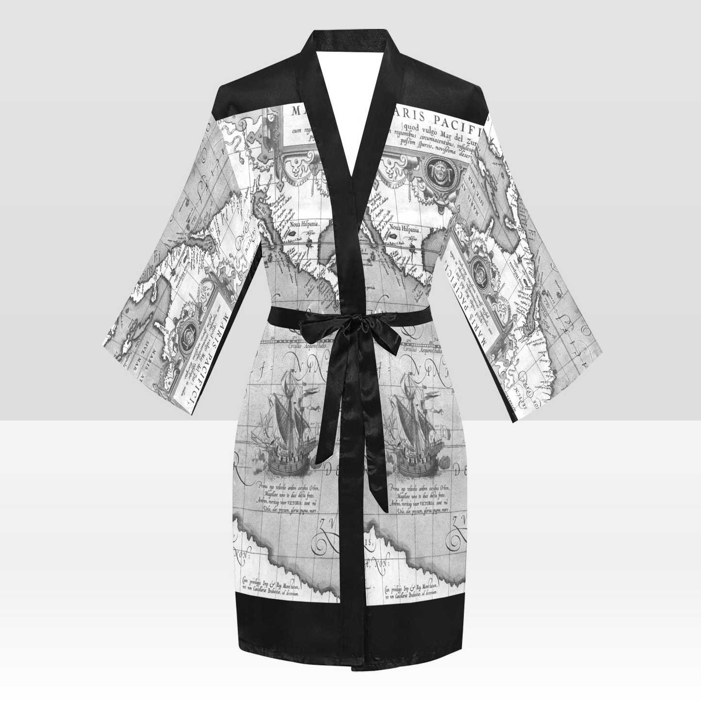 Antique Map Kimono Robe, Black or White Trim, Sizes XS to 2XL, Design 44