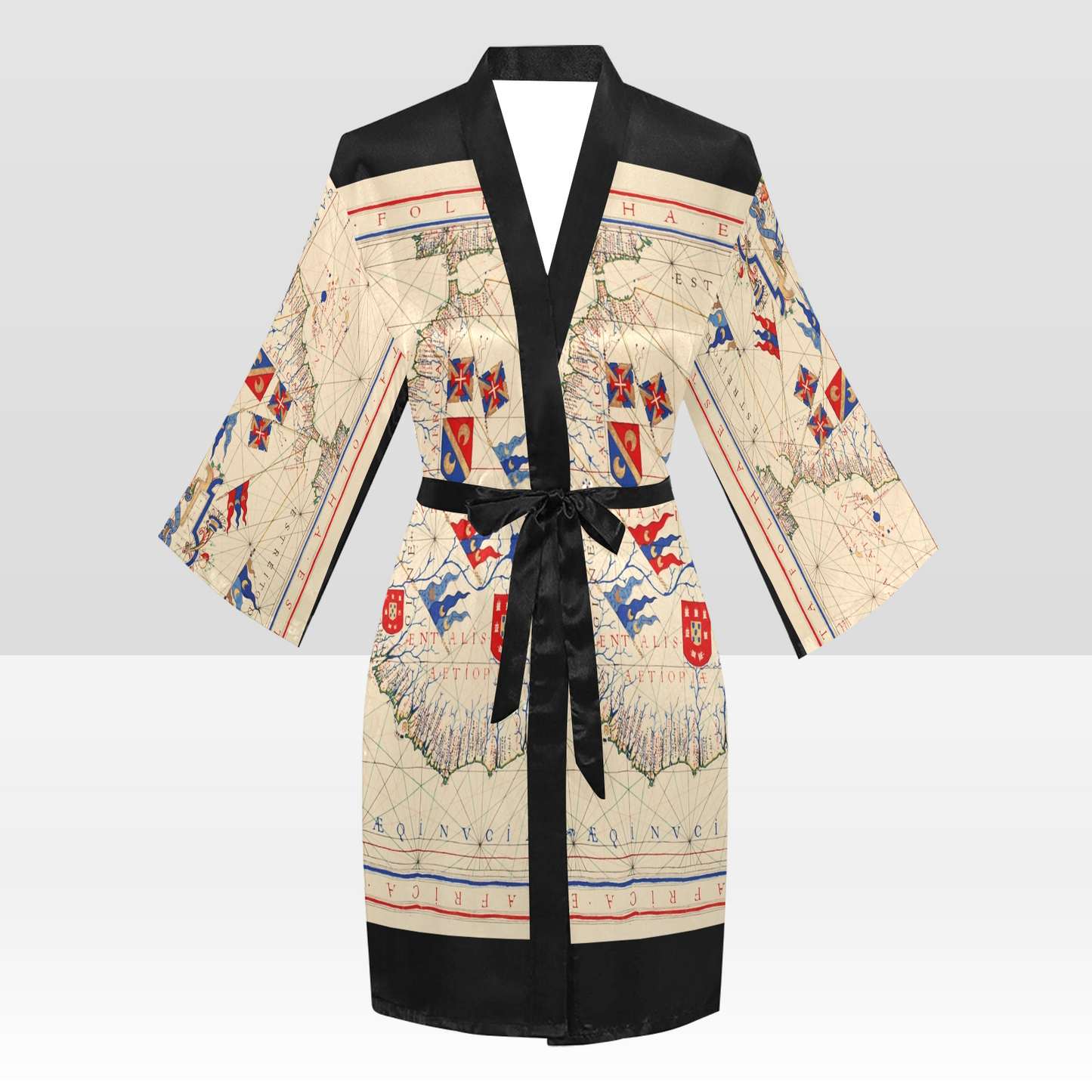 Antique Map Kimono Robe, Black or White Trim, Sizes XS to 2XL, Design 45