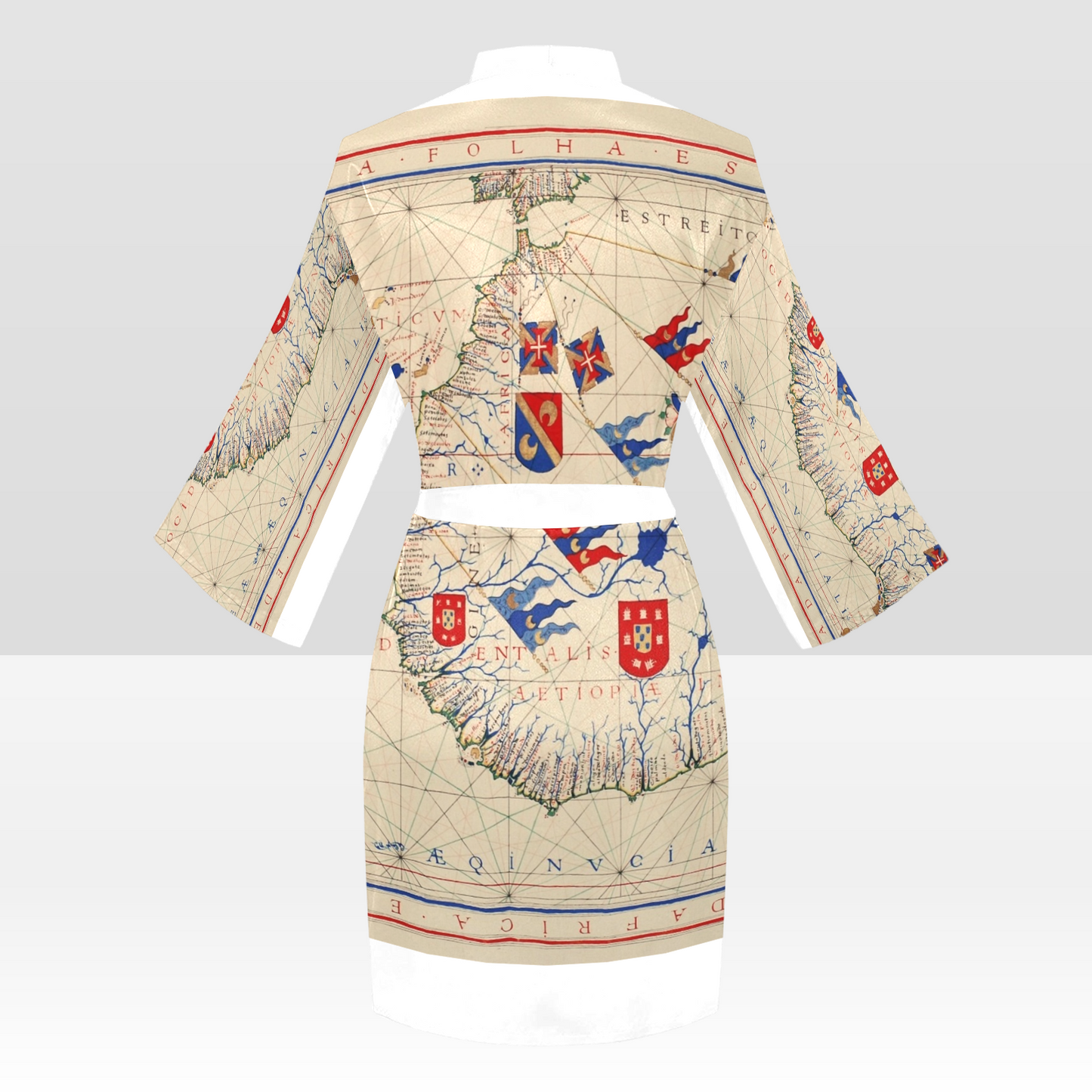 Antique Map Kimono Robe, Black or White Trim, Sizes XS to 2XL, Design 45
