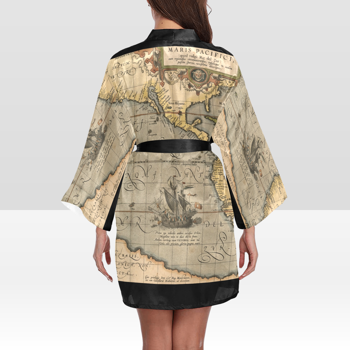 Antique Map Kimono Robe, Black or White Trim, Sizes XS to 2XL, Design 46