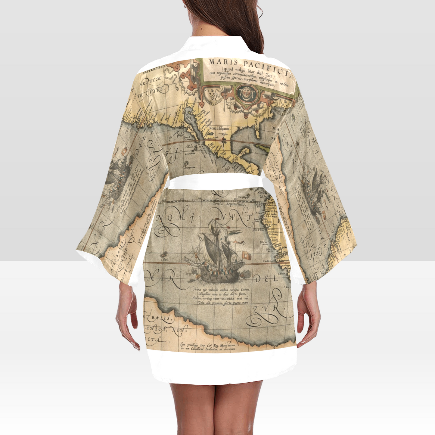Antique Map Kimono Robe, Black or White Trim, Sizes XS to 2XL, Design 46