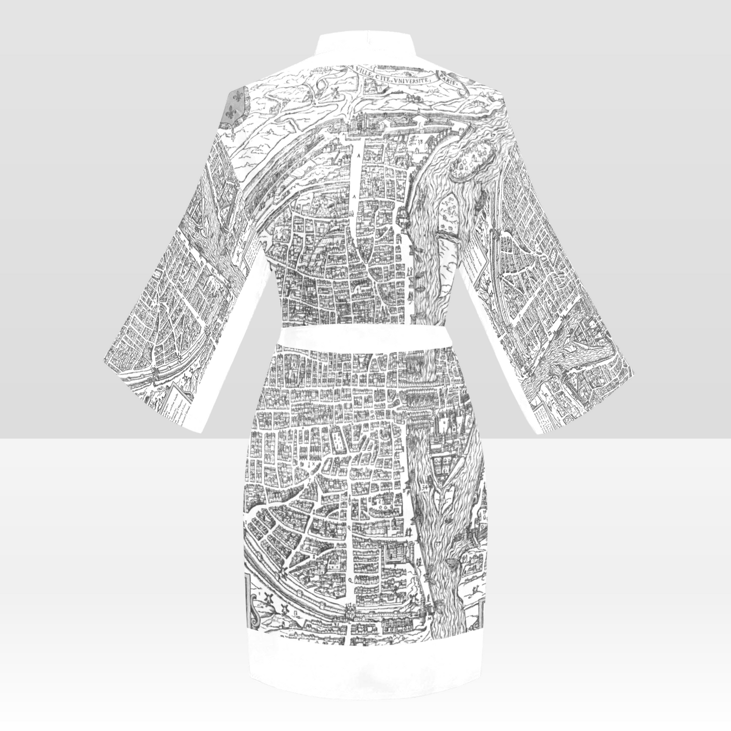 Antique Map Kimono Robe, Black or White Trim, Sizes XS to 2XL, Design 47