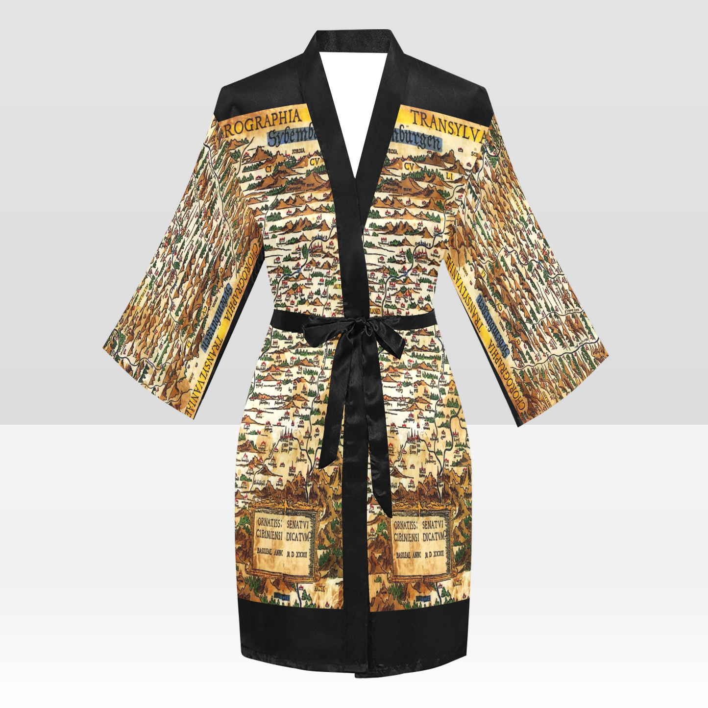 Antique Map Kimono Robe, Black or White Trim, Sizes XS to 2XL, Design 48