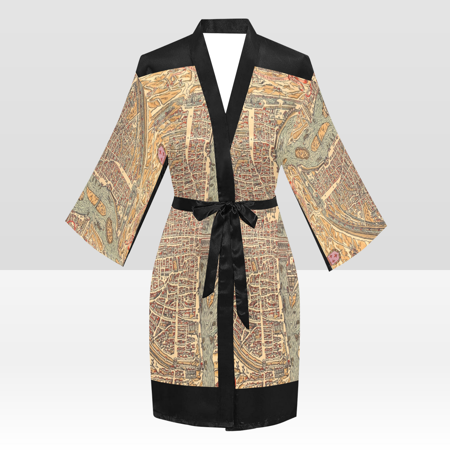 Antique Map Kimono Robe, Black or White Trim, Sizes XS to 2XL, Design 49