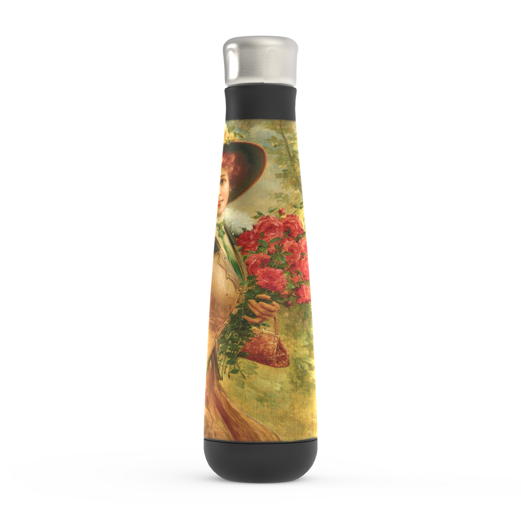 Stainless steel water bottle, Peristyle, Various colors, Elegant Lady with a Bouquet of Roses