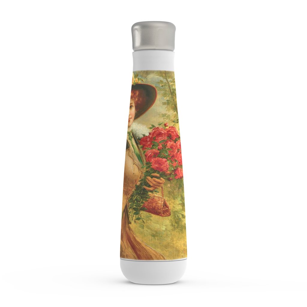 Stainless steel water bottle, Peristyle, Various colors, Elegant Lady with a Bouquet of Roses