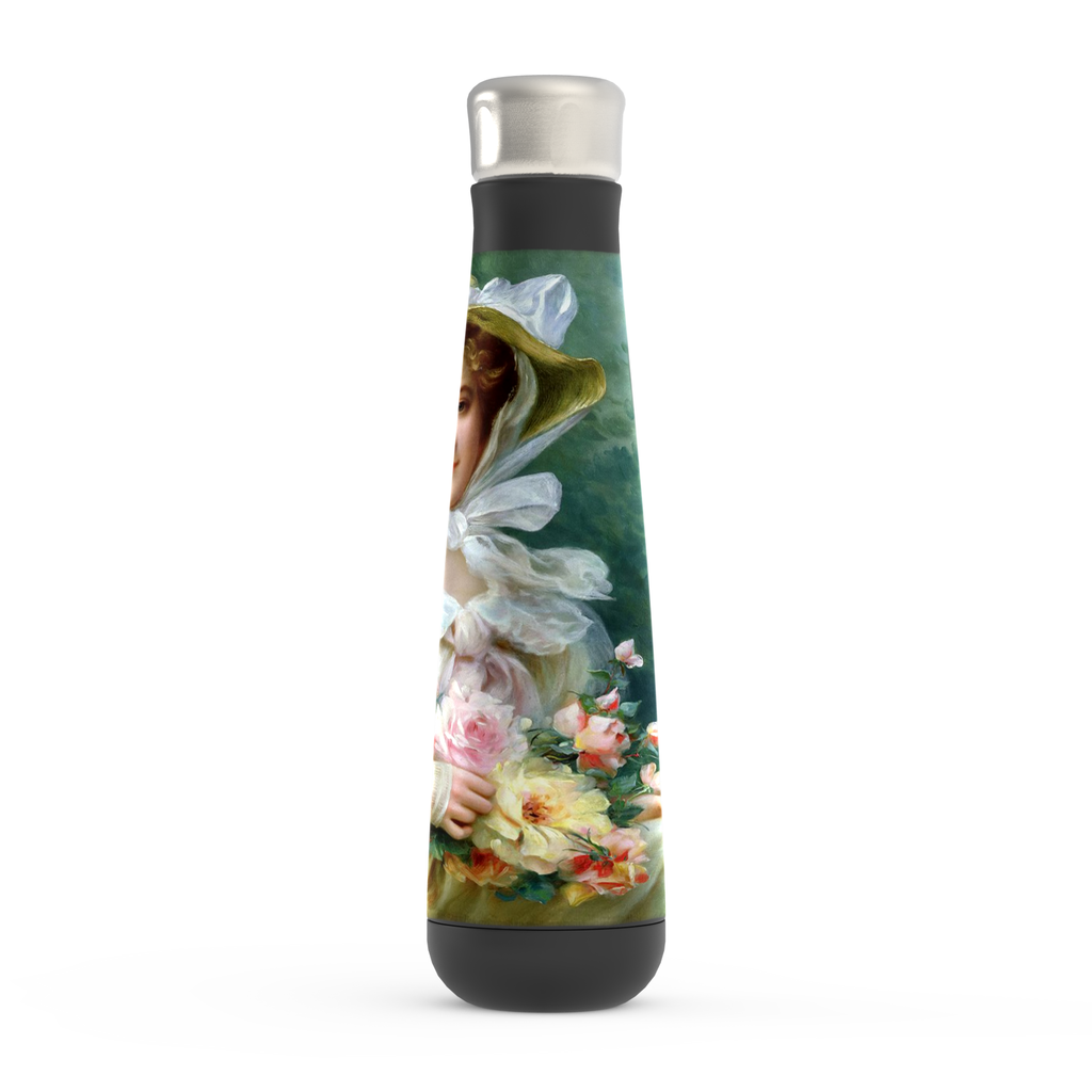Stainless steel water bottle, Peristyle, Various colors, Elegant Lady with a Bouquet of Roses 1