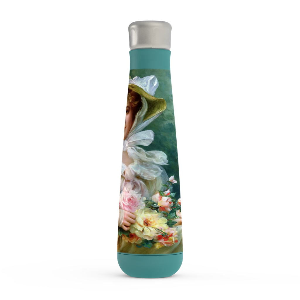 Stainless steel water bottle, Peristyle, Various colors, Elegant Lady with a Bouquet of Roses 1