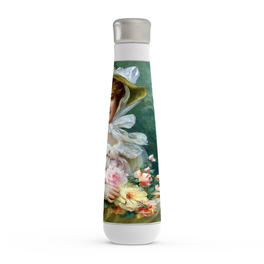 Stainless steel water bottle, Peristyle, Various colors, Elegant Lady with a Bouquet of Roses 1
