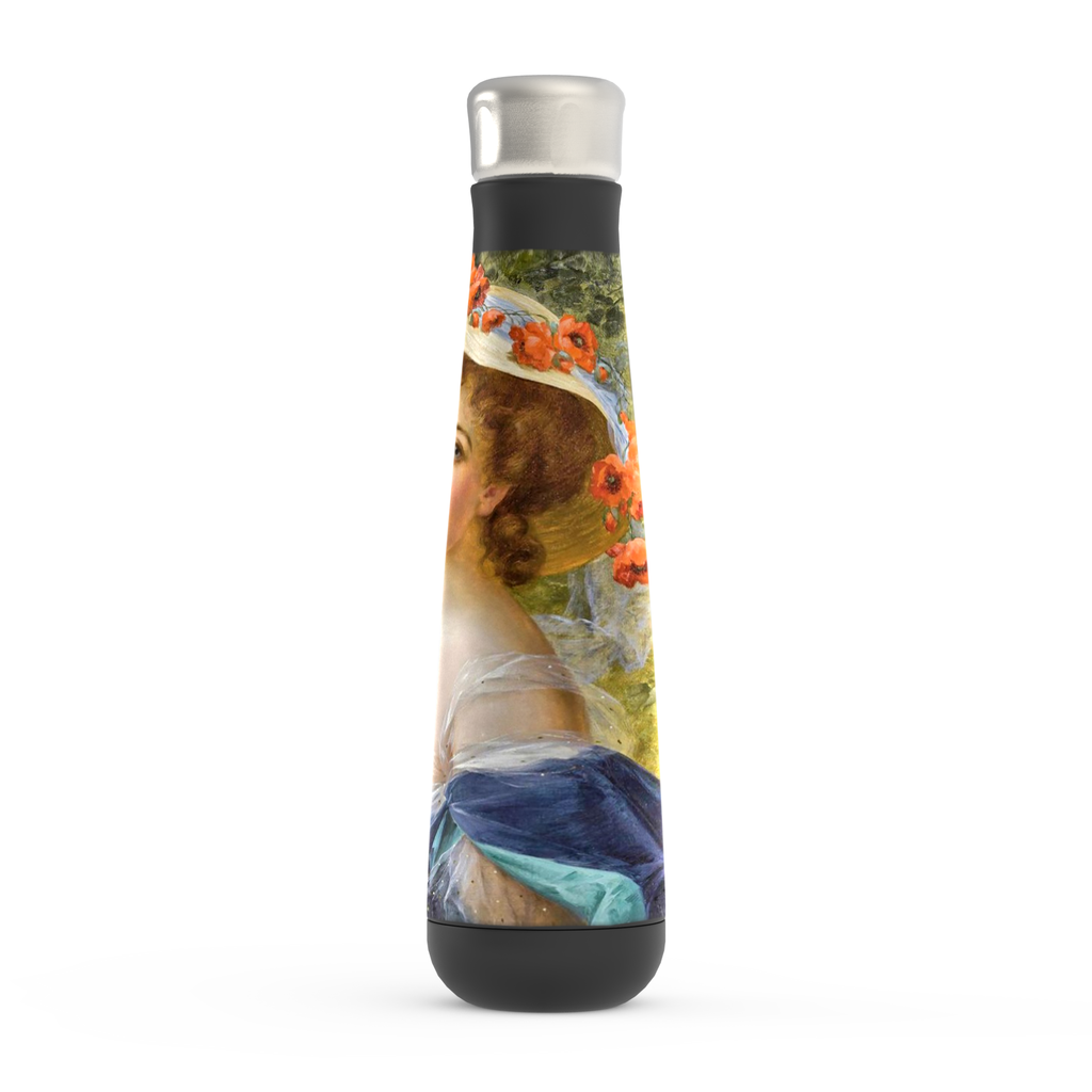 Stainless steel water bottle, Peristyle, Various colors, Woman with yellow rose at mouth