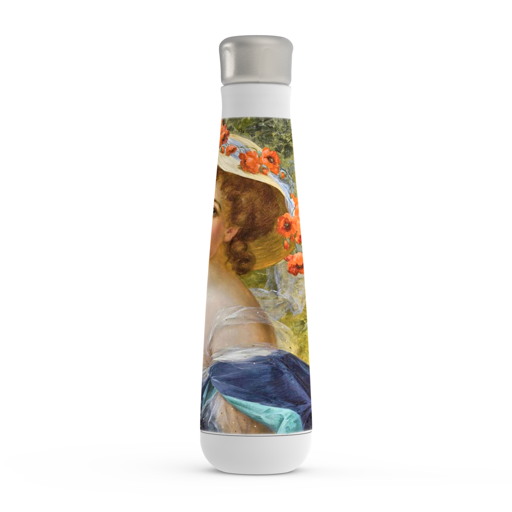 Stainless steel water bottle, Peristyle, Various colors, Woman with yellow rose at mouth