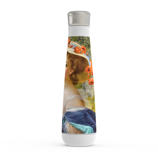 Stainless steel water bottle, Peristyle, Various colors, Woman with yellow rose at mouth