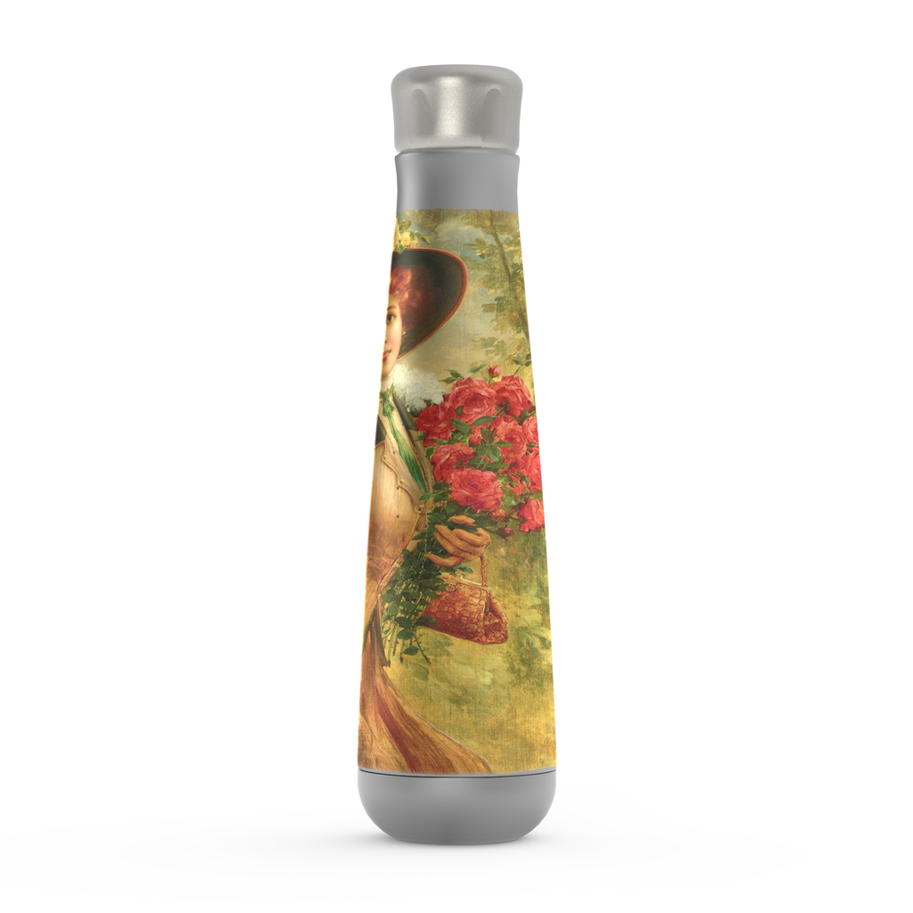 Stainless steel water bottle, Peristyle, Various colors, Elegant Lady with a Bouquet of Roses