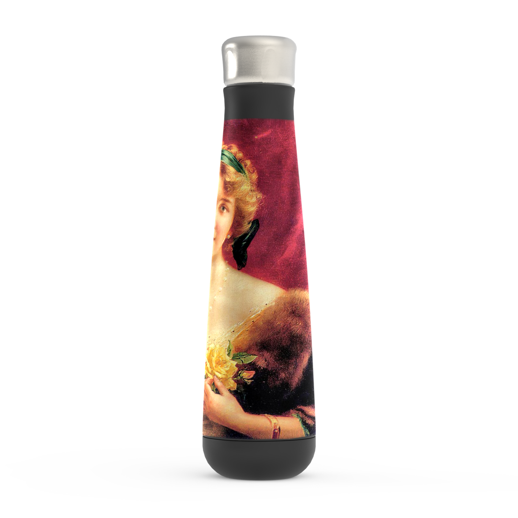 Stainless steel water bottle, Peristyle, Various colors, Elegant Lady with a YELLOW Roses