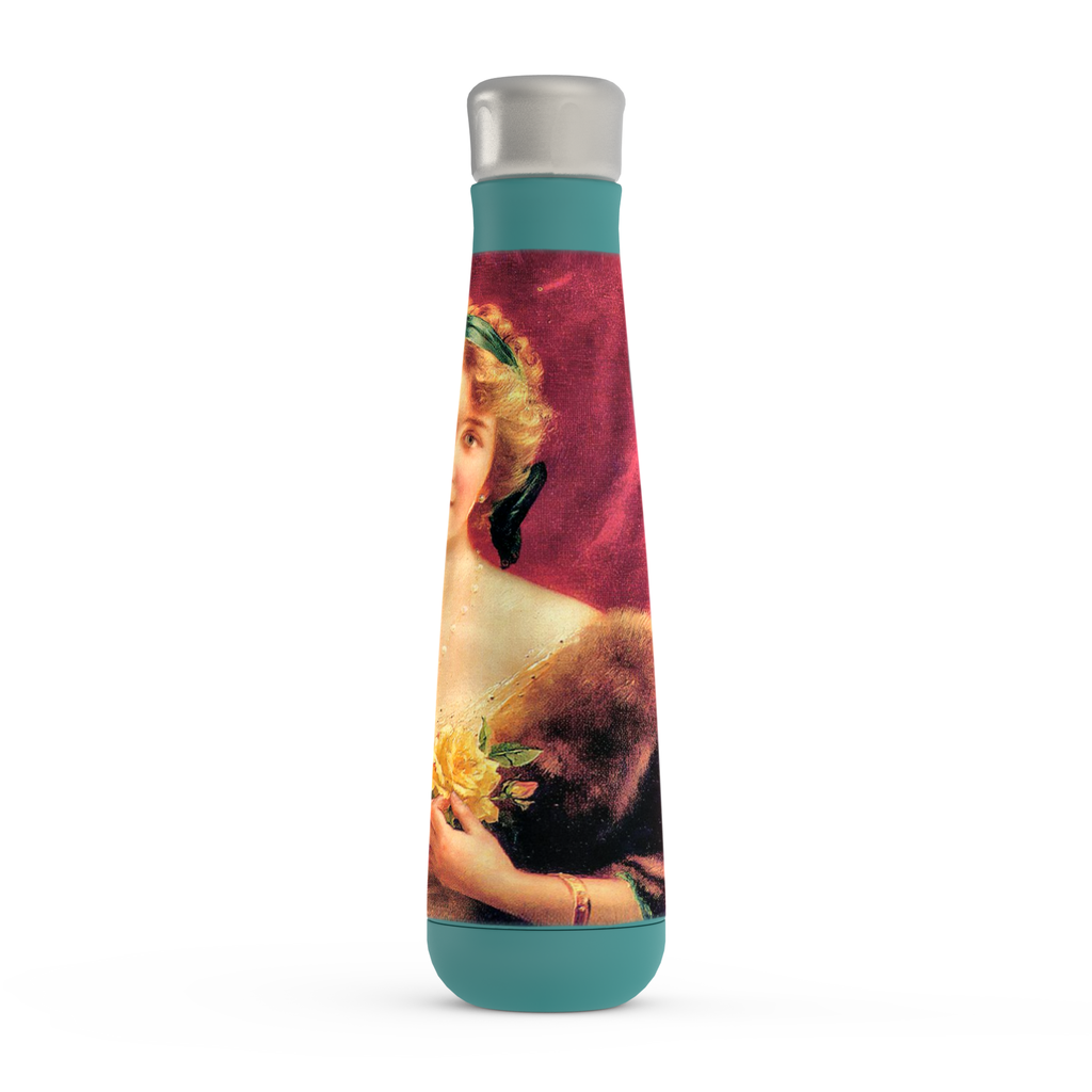 Stainless steel water bottle, Peristyle, Various colors, Elegant Lady with a YELLOW Roses