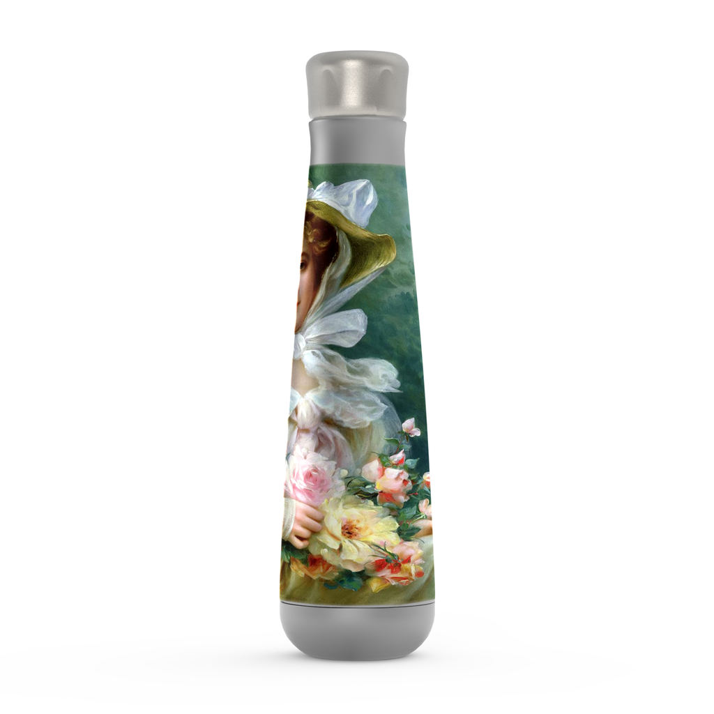 Stainless steel water bottle, Peristyle, Various colors, Elegant Lady with a Bouquet of Roses 1