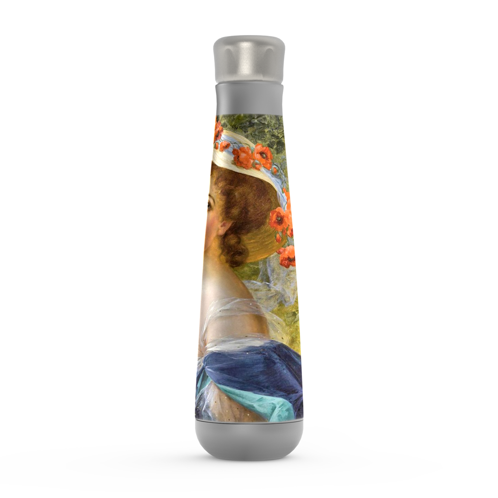 Stainless steel water bottle, Peristyle, Various colors, Woman with yellow rose at mouth